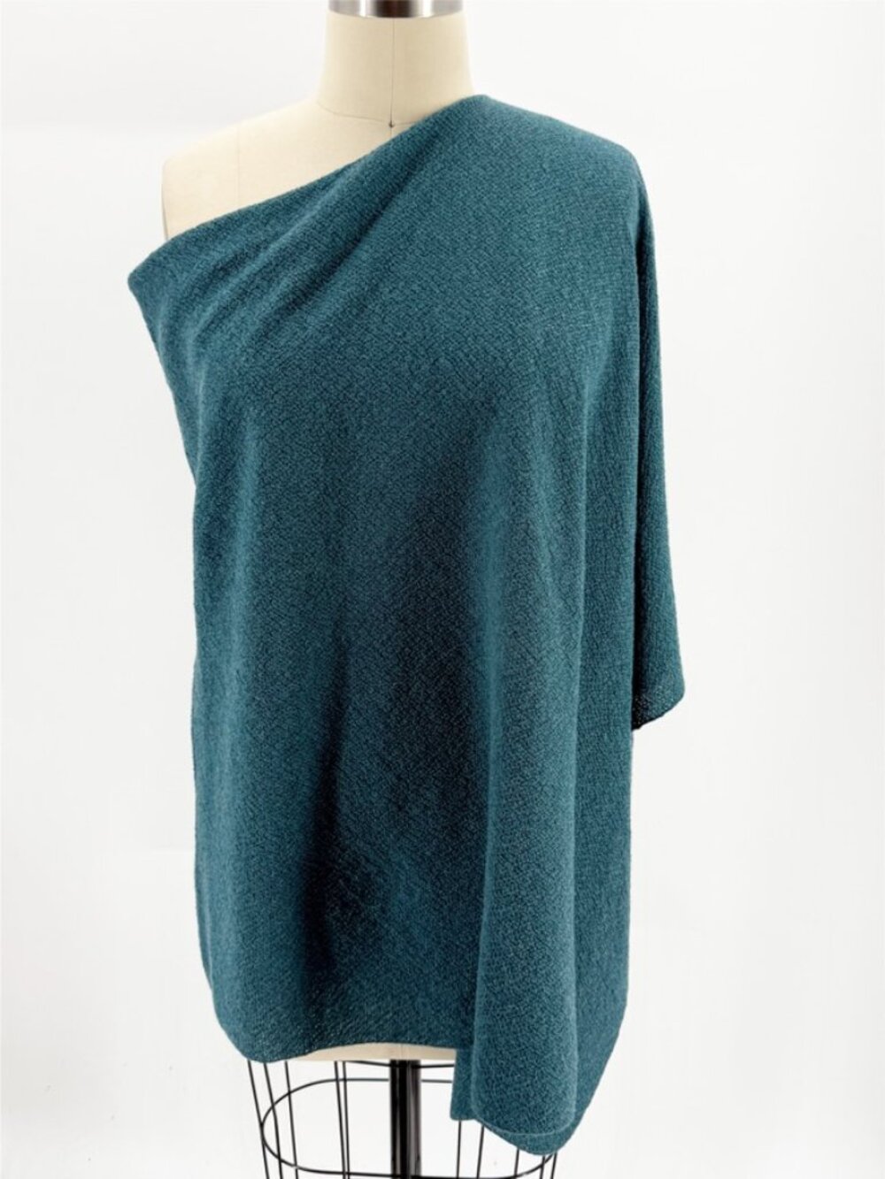 EILEEN FISHER Superfine Merino Poncho in Regenerative Wool Basic Length Teal O/S - Picture 2 of 10